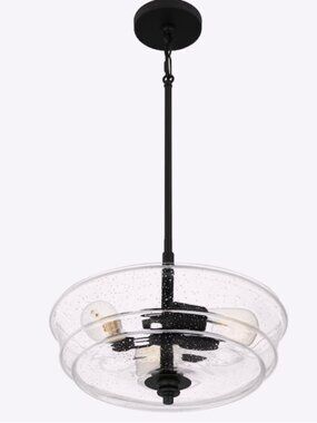 QUOIZEL McIntire 3-Light Matte Black Glass Bowl Medium Hanging Pendant light